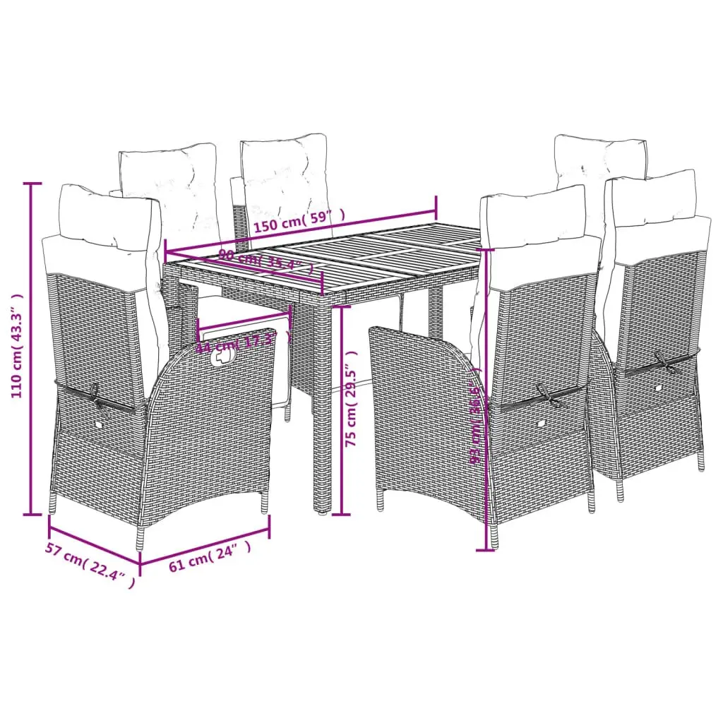 7 Piece Garden Dining Set PE Rattan Acacia Wood Table Grey