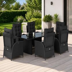7 Piece Garden Dining Set Outdoor Furniture with Cushions Black Poly Rattan