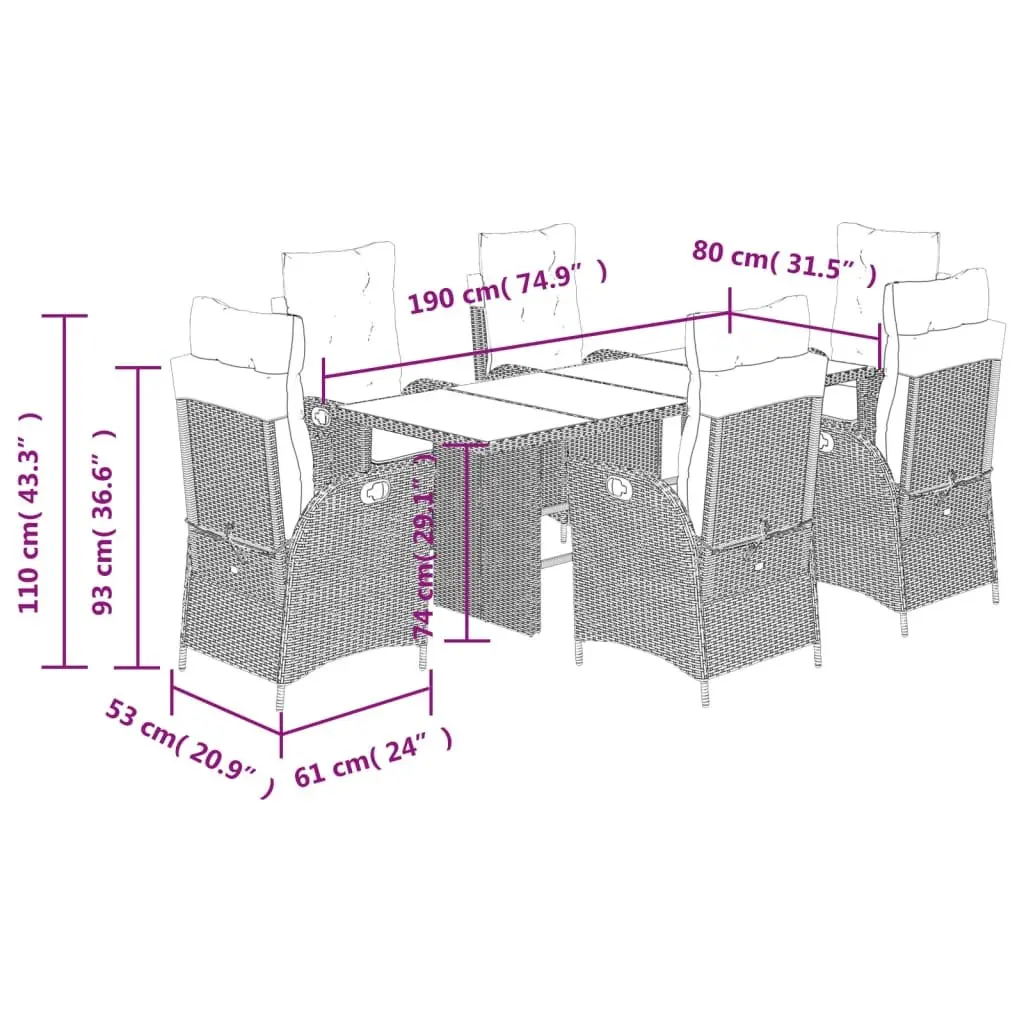 7 Piece Garden Dining Set Poly Rattan Black with Cushions
