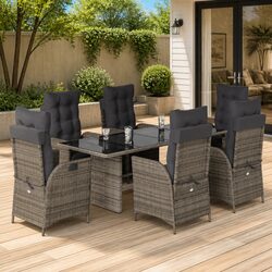 7 Piece Grey Rattan Garden Dining Set