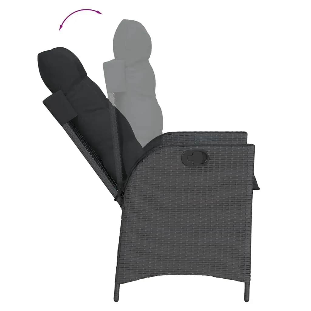 Garden Dining Set 9 Piece PE Rattan Outdoor Furniture Black with Acacia Wood Table and Cushions