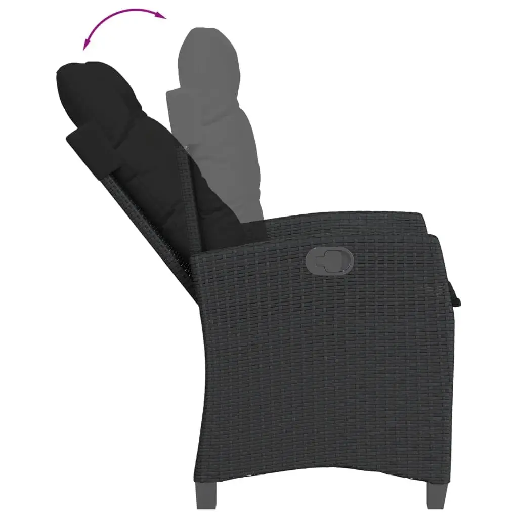 5 Piece Black Garden Furniture Set Adjustable Backrest Poly Rattan Outdoor Dining Set with Cushions Tempered Glass Tabletop