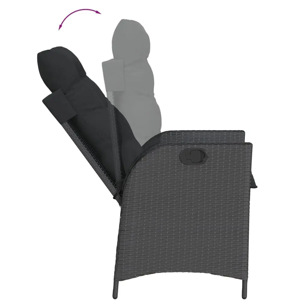 Outdoor Garden Dining Set Poly Rattan 7 Piece Black with Cushions