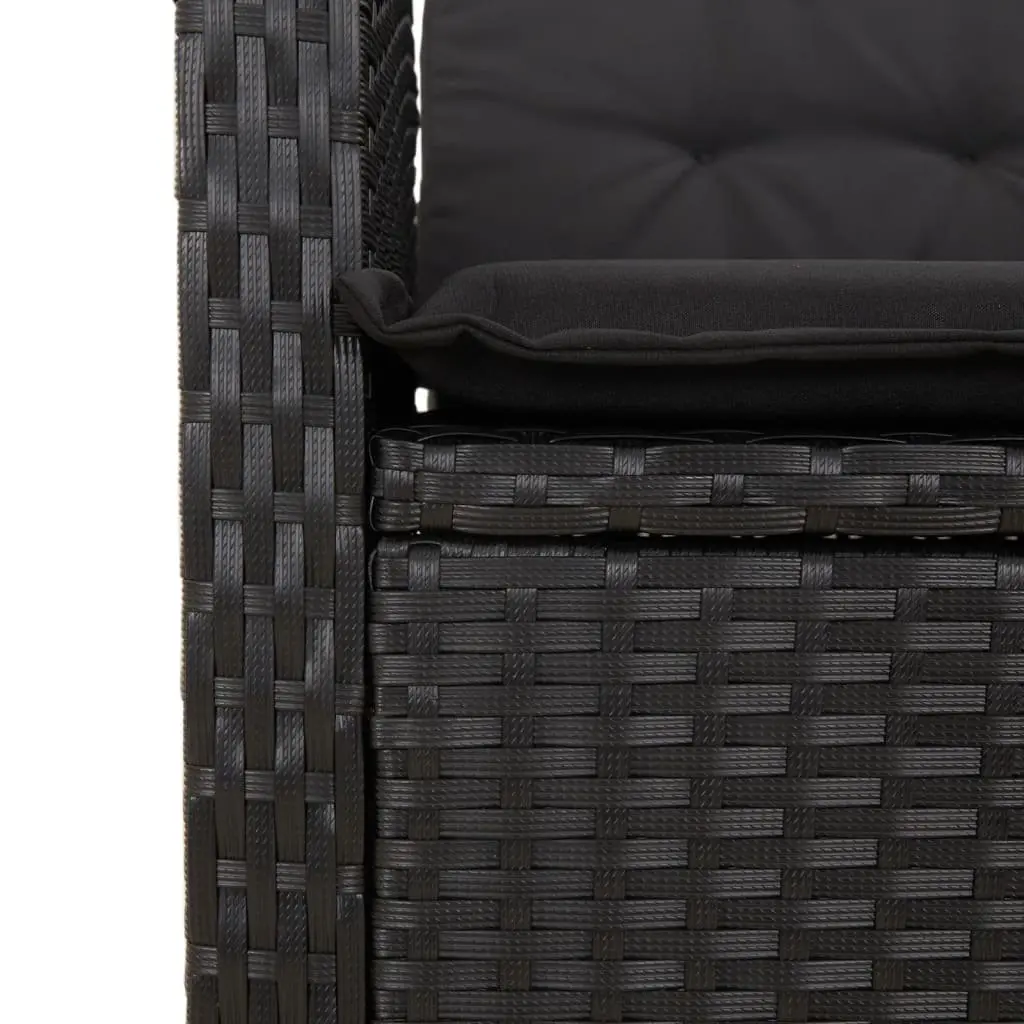 3 Piece Black Poly Rattan Garden Furniture Set Outdoor Dining Table with Adjustable Backrest Chairs and Cushions