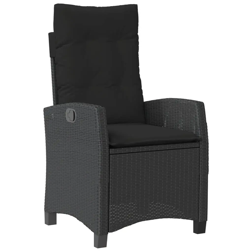 Outdoor Furniture Dining Set 5 Piece Black Poly Rattan with Cushions and Tempered Glass Tabletop