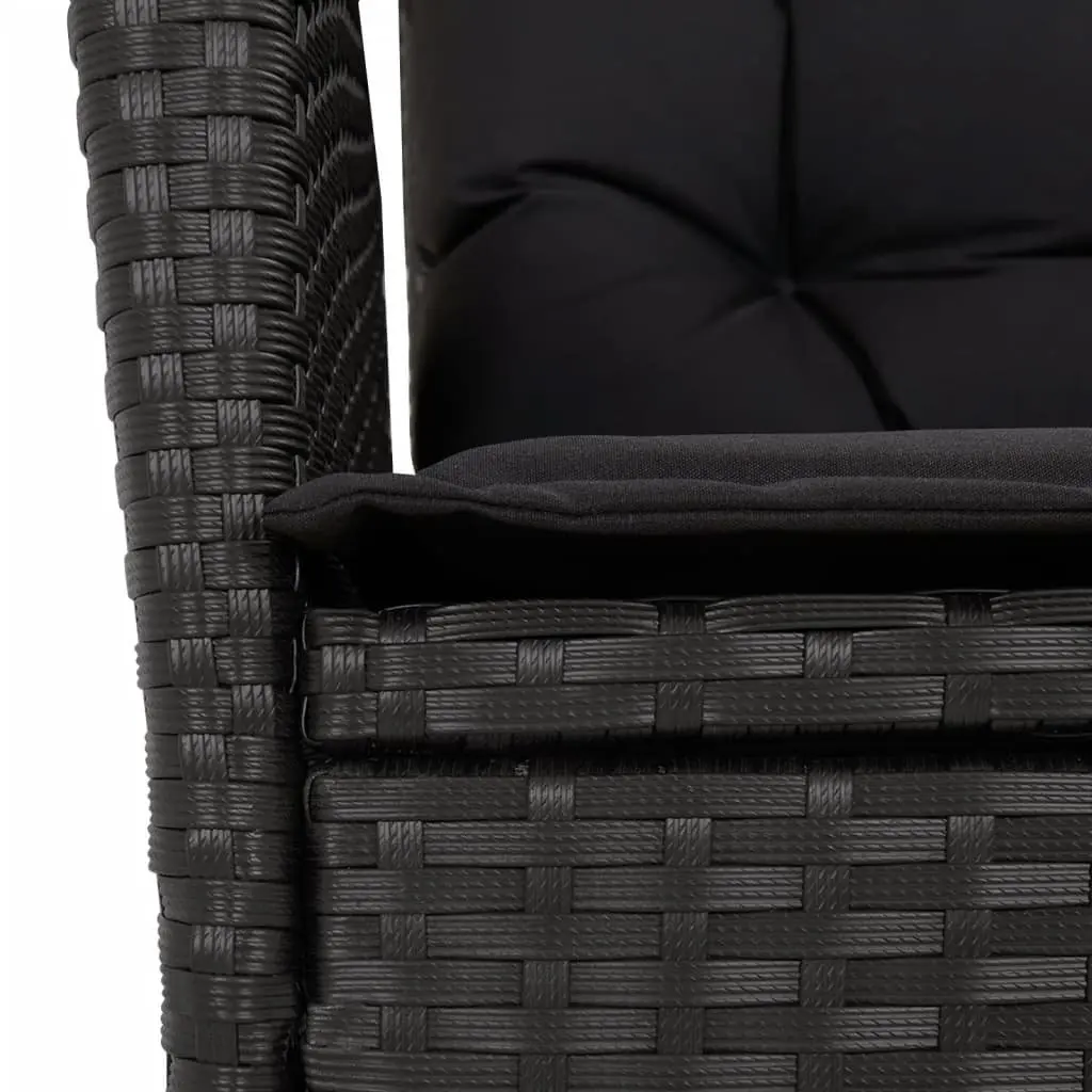 5 Piece Garden Furniture Set Black PE Rattan Dining Set with Cushions and Tempered Glass Table