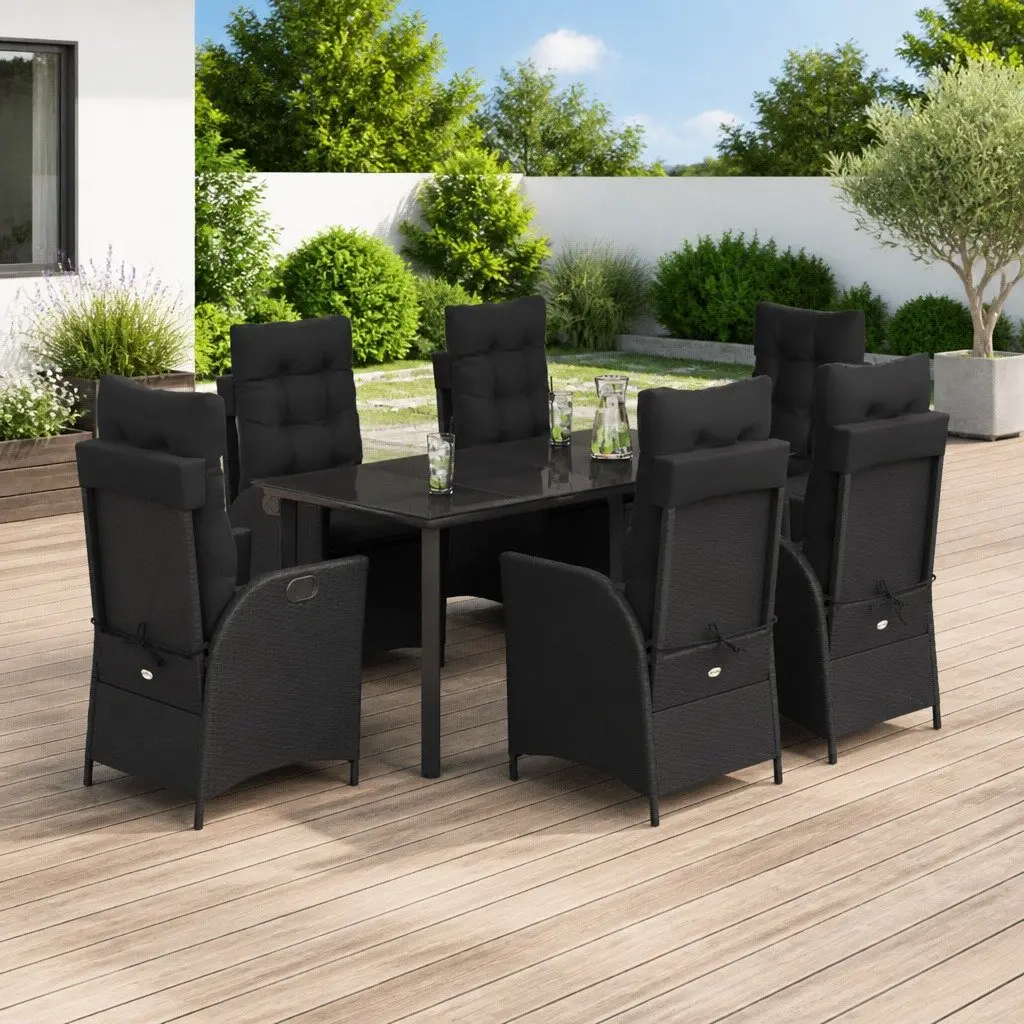 7 Piece Outdoor Dining Set Garden Patio Furniture with Cushions Black Poly