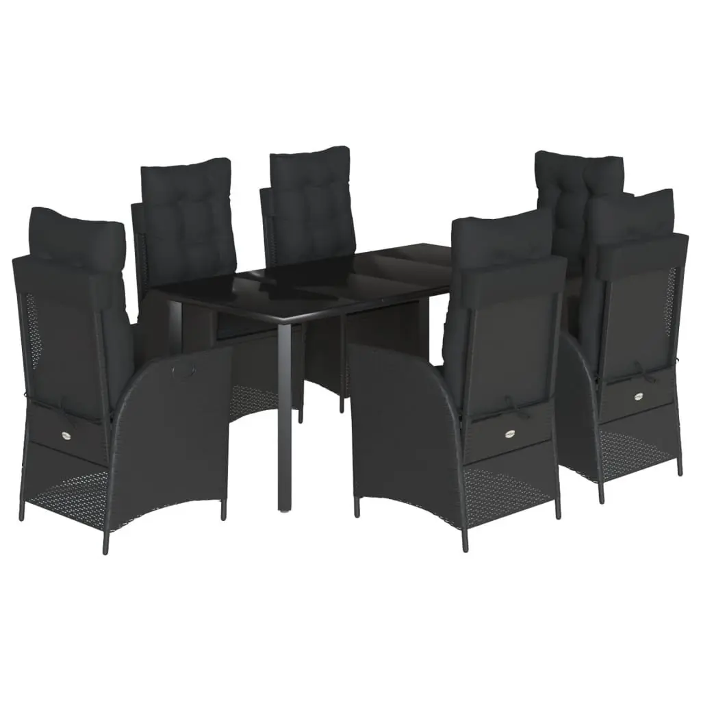 7 Piece Outdoor Dining Set Garden Patio Furniture with Cushions Black Poly