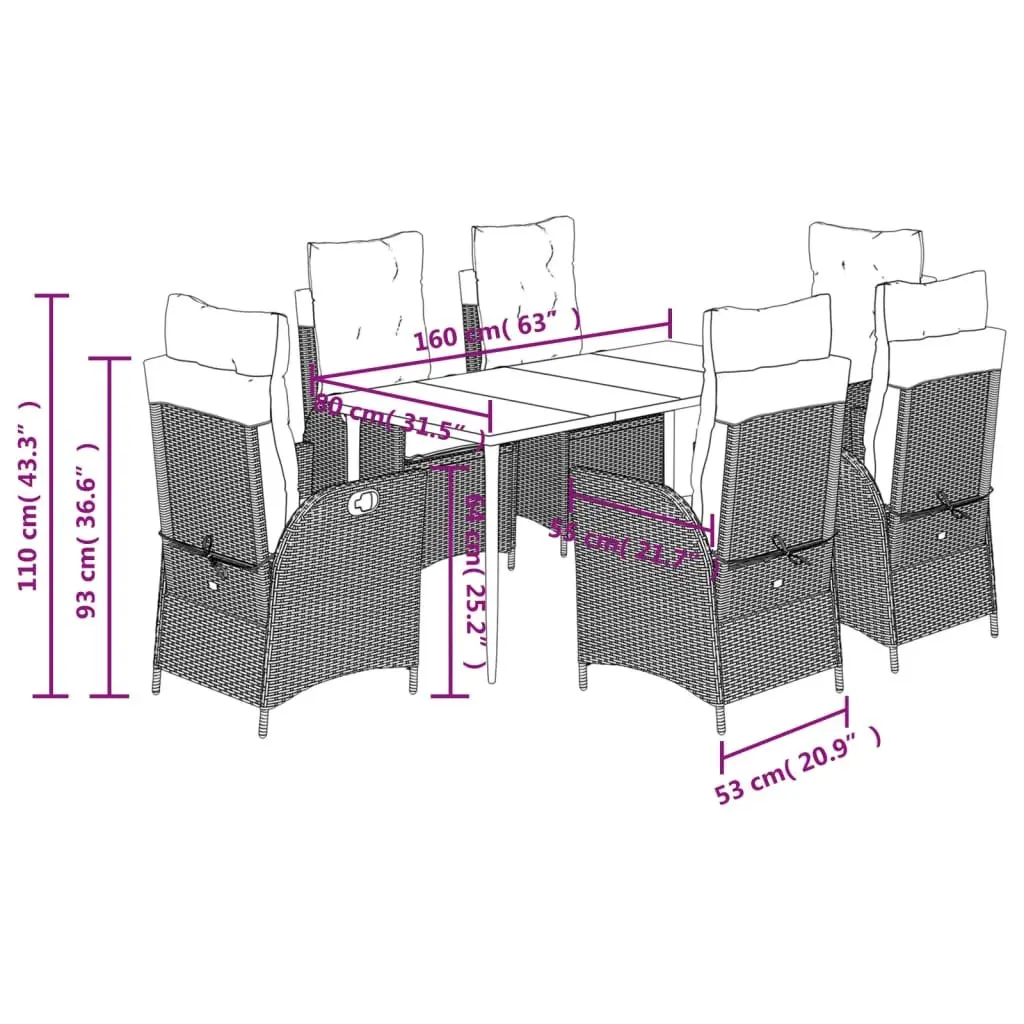 Garden Dining Set Grey Poly Rattan 7 Piece Outdoor Furniture with Cushions