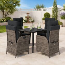 Garden Dining Set 5 Piece Outdoor Furniture with Cushions Grey Poly Rattan Patio