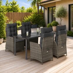 5-Piece Grey Rattan Outdoor Dining Set for Relaxing