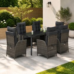 7 Piece Garden Dining Set in Grey Poly Rattan