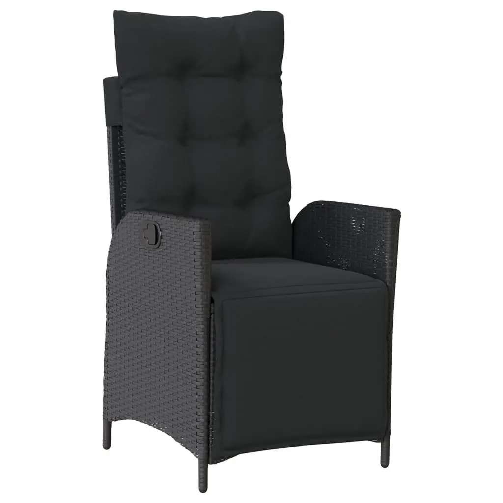 3 Piece Garden Dining Set Black Synthetic Rattan Furniture with Cushions and Tempered Glass Table