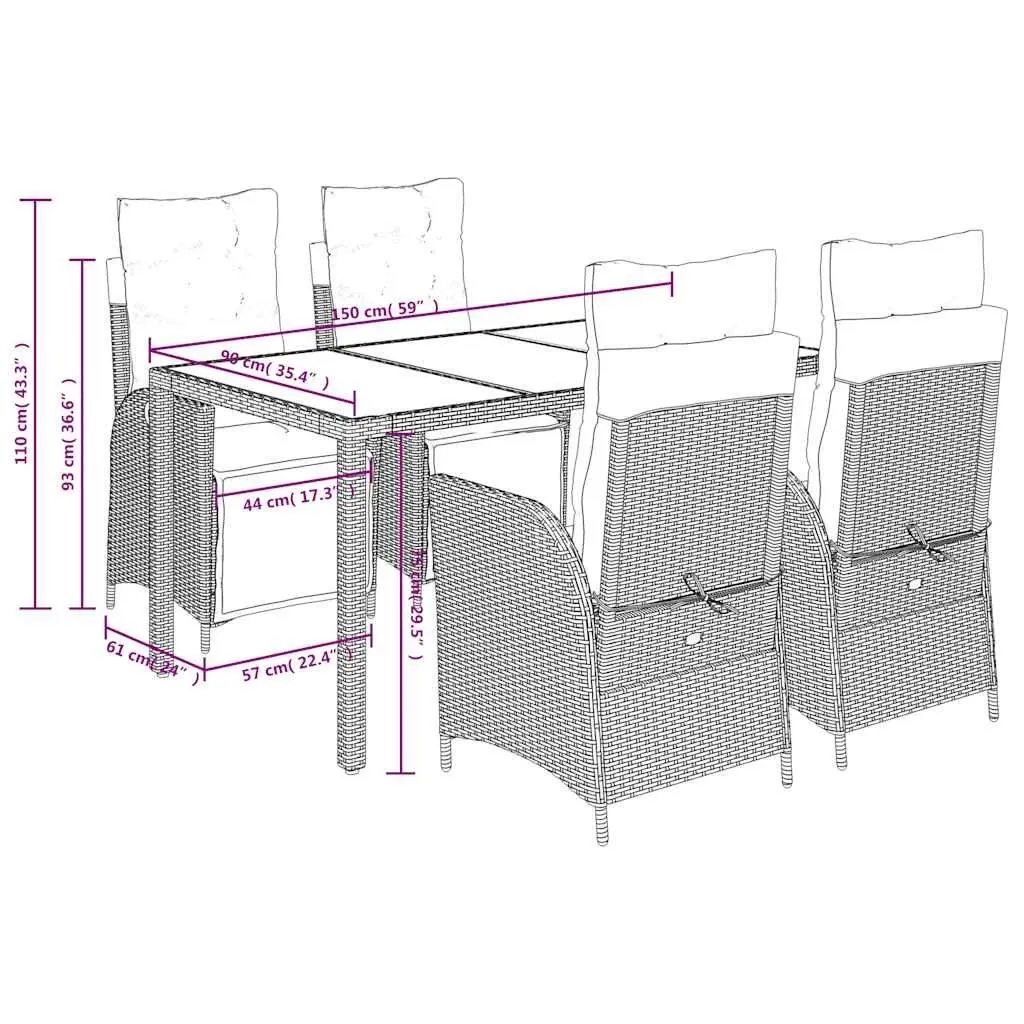 Garden Dining Set 5 Piece Outdoor Furniture Rattan Chairs Table Patio Lounge