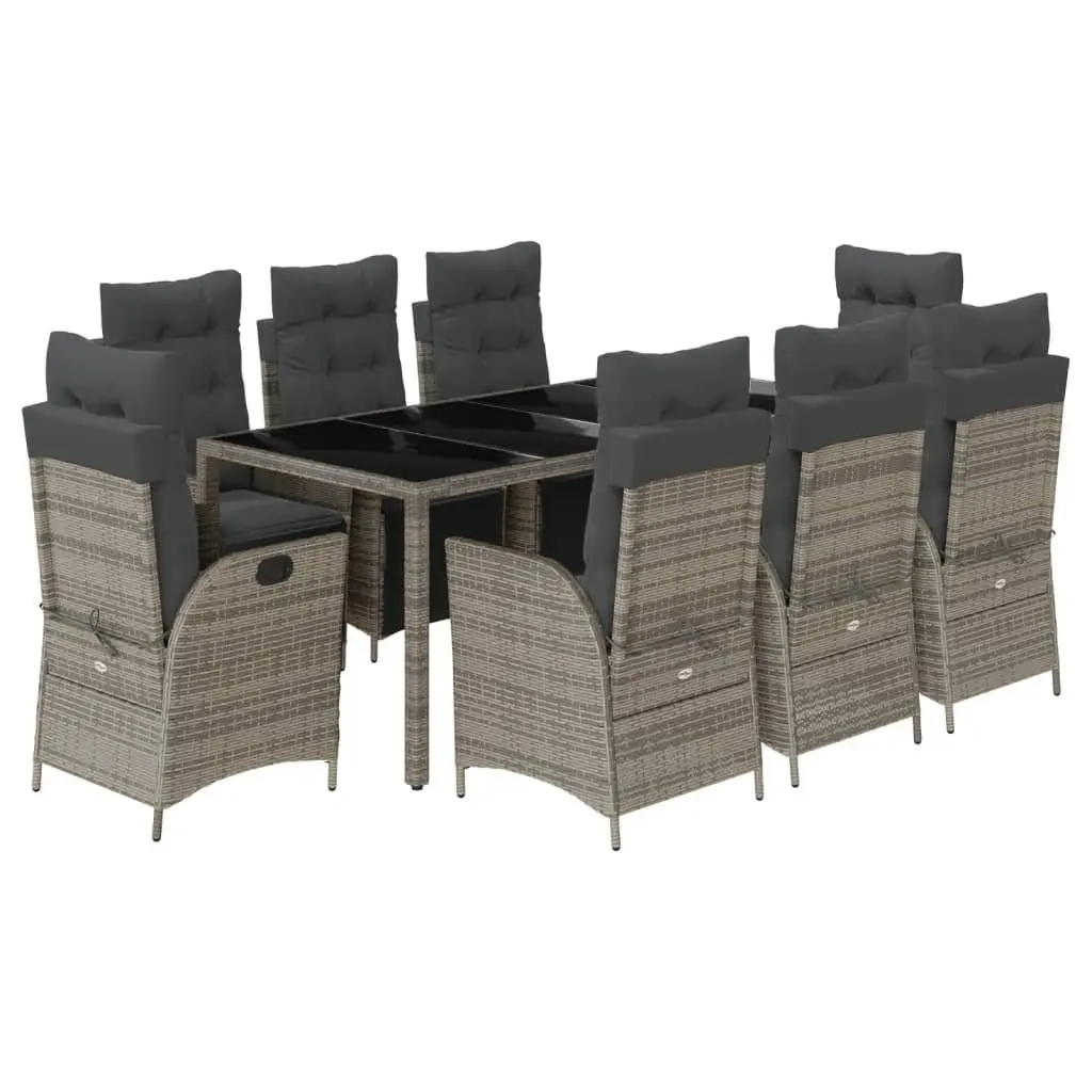 Garden Dining Set Poly Rattan 9 Piece Grey Outdoor Furniture Table Chairs