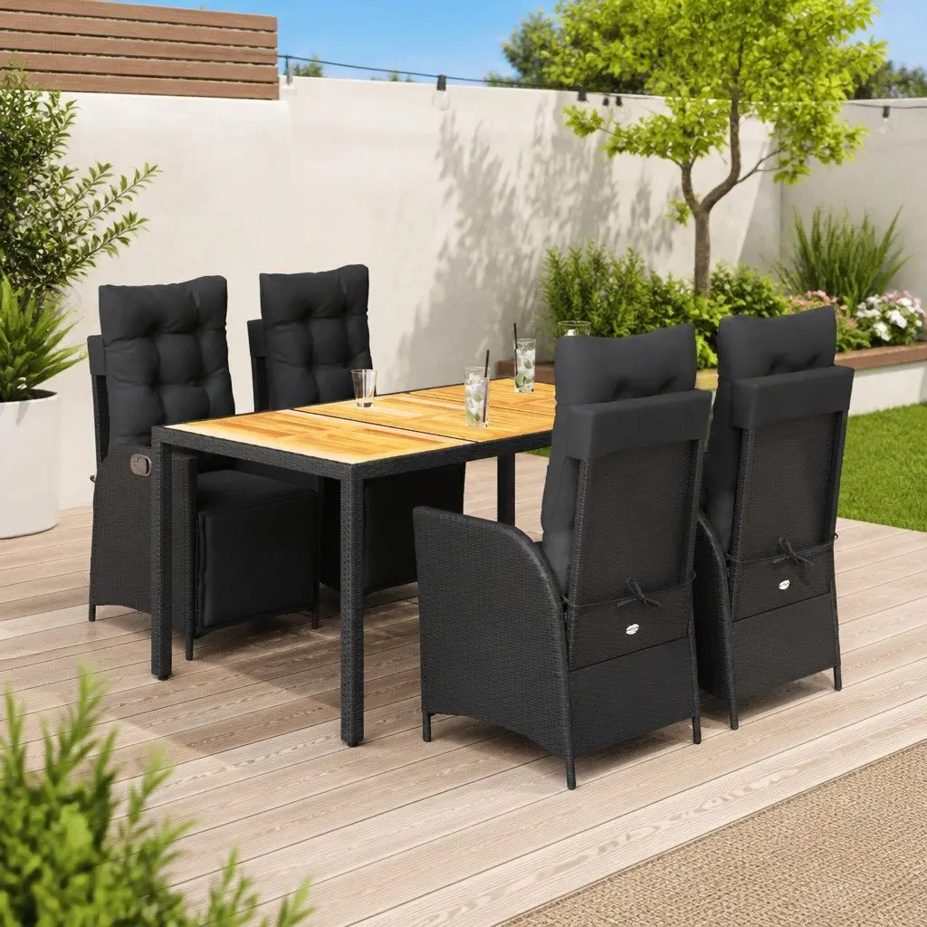 Outdoor Dining Set PE Rattan 5 Piece Black Garden Furniture Table Chairs