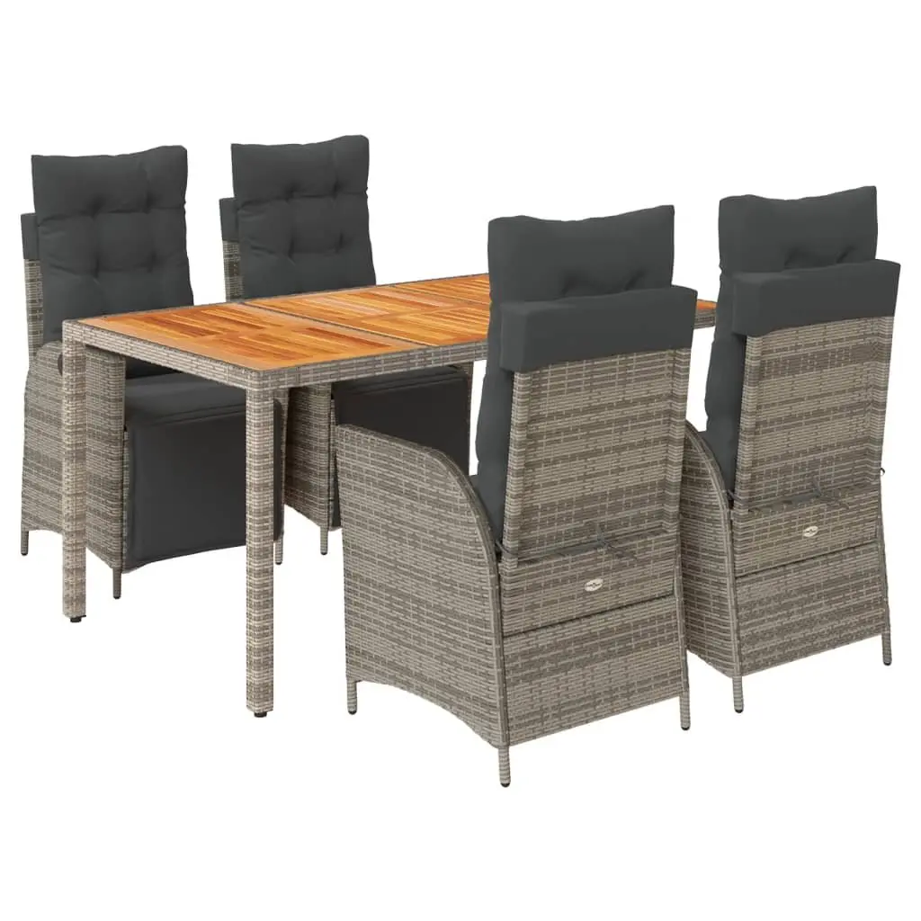 5 Piece Garden Dining Set Grey PE Rattan Acacia Wood Table Chairs
