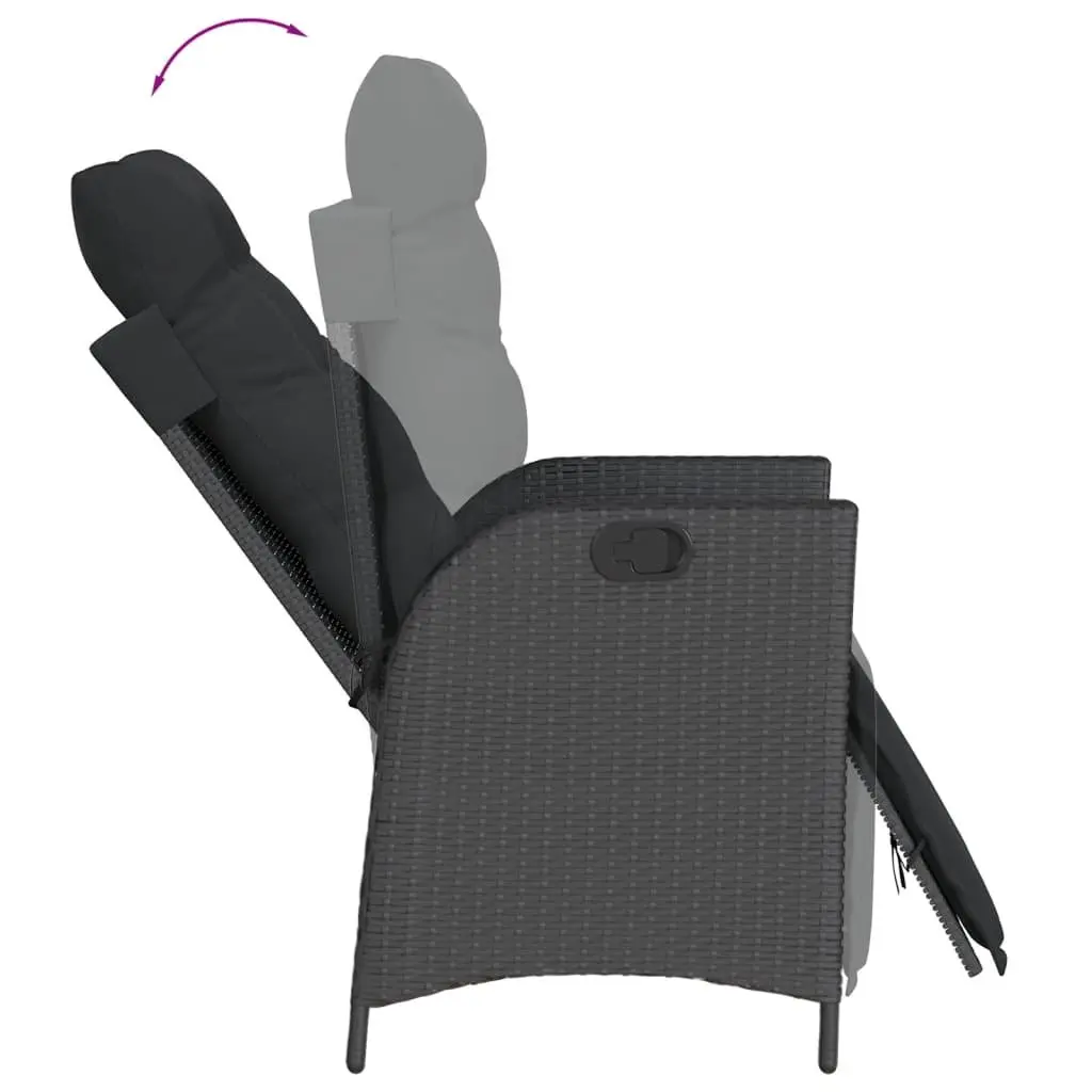 3 Piece Garden Dining Set Black PE Rattan Furniture with Cushions and Tempered Glass Tabletop