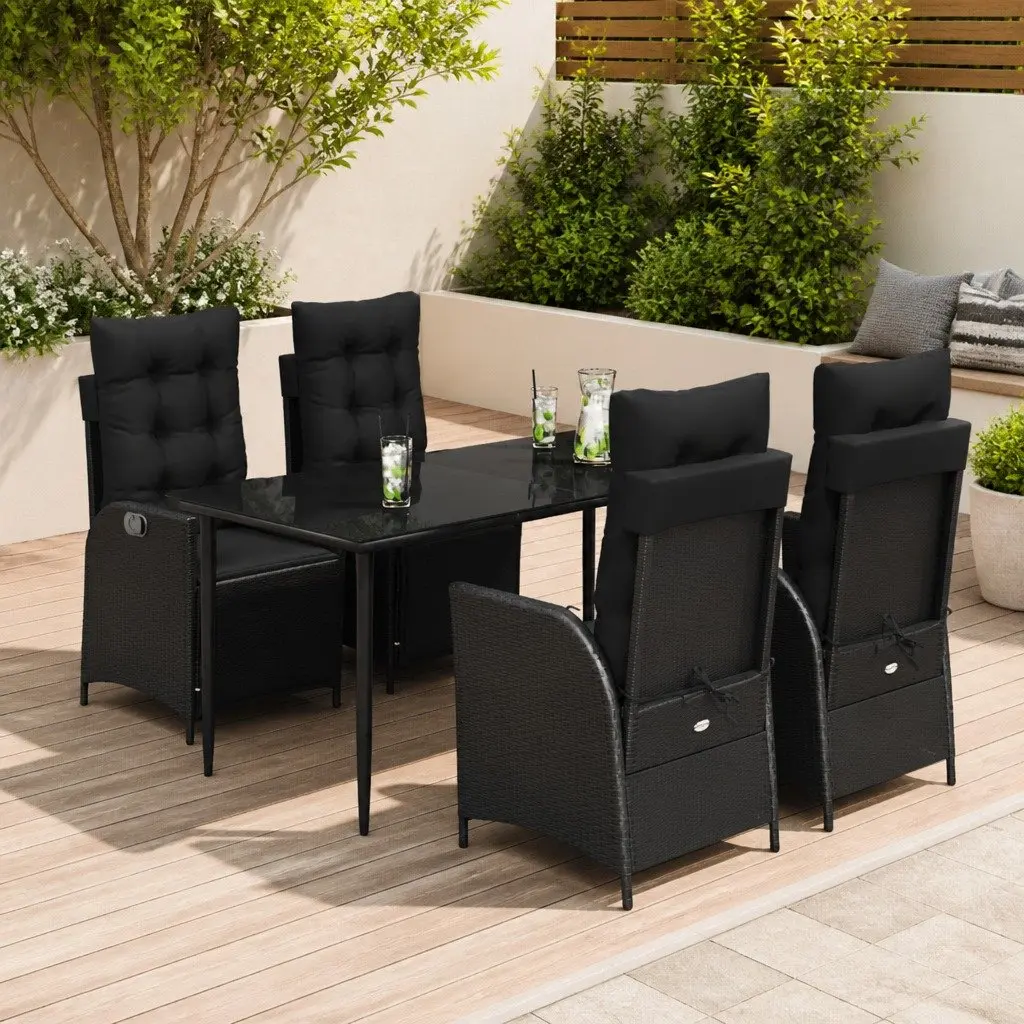 Outdoor Dining Set 5 Piece PE Rattan Garden Furniture Black with Cushions
