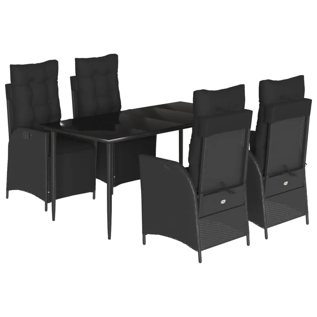 Outdoor Dining Set 5 Piece PE Rattan Garden Furniture Black with Cushions