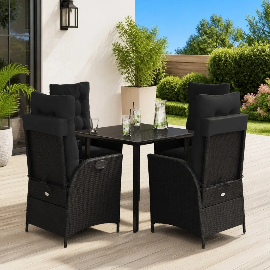Garden Dining Set 5 Piece PE Rattan Outdoor Furniture Black with Cushions