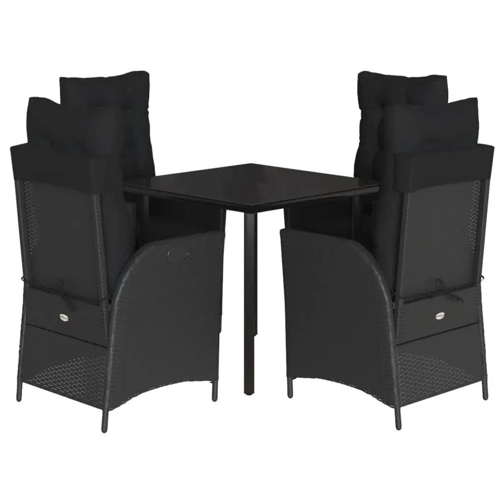Garden Dining Set 5 Piece PE Rattan Outdoor Furniture Black with Cushions