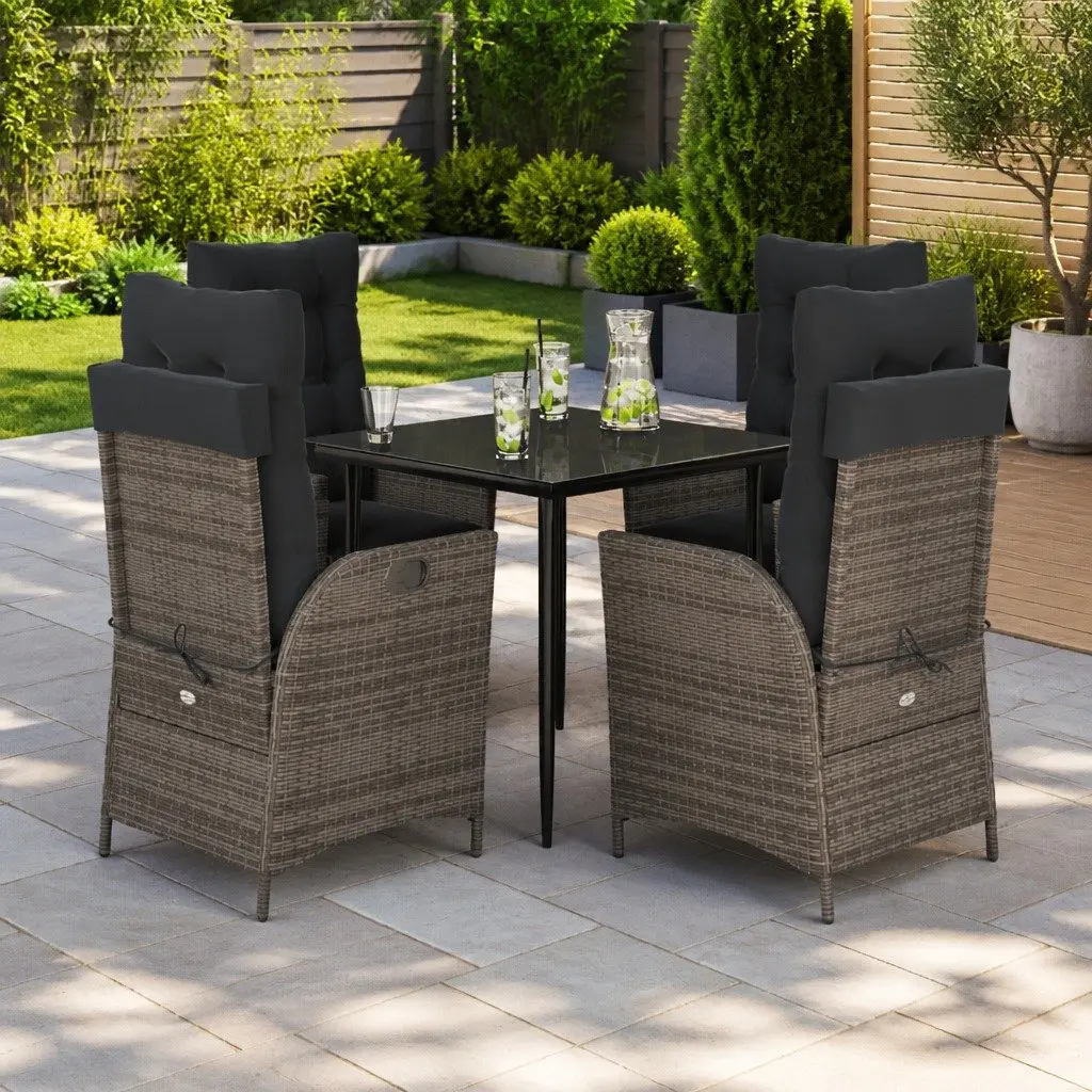 Garden Dining Set PE Rattan 5 Piece Outdoor Furniture Grey