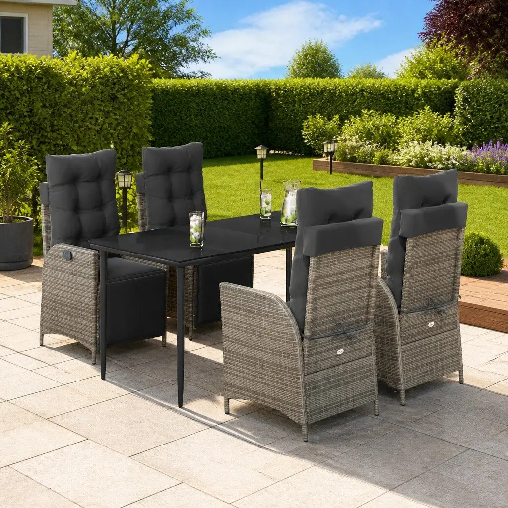 Garden Dining Set 5 Piece Grey PE Rattan Furniture with Cushions