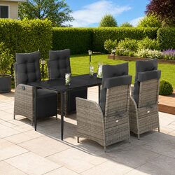 Outdoor Garden Dining Set 5 Piece Grey Poly Rattan Furniture with Cushions Patio
