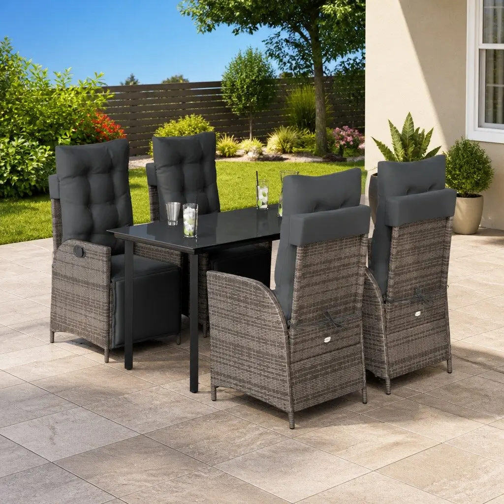 Outdoor Garden Dining Set Grey Poly Rattan 5 Piece with Cushions