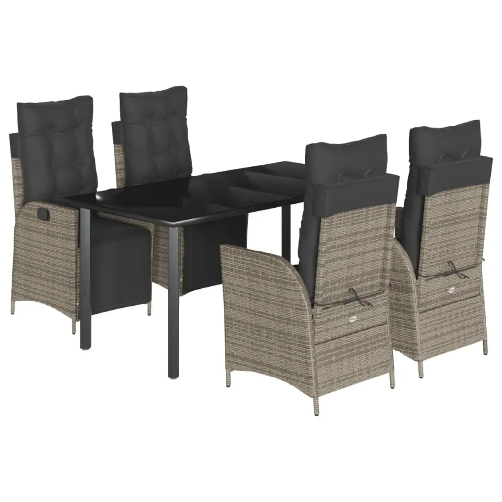 Garden Dining Set 5 Piece Outdoor Furniture Grey Poly Rattan with Cushions