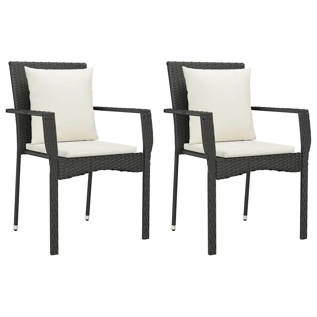 9 Piece Garden Table Chairs Set Black Poly Rattan Cushioned Outdoor Dining Furniture