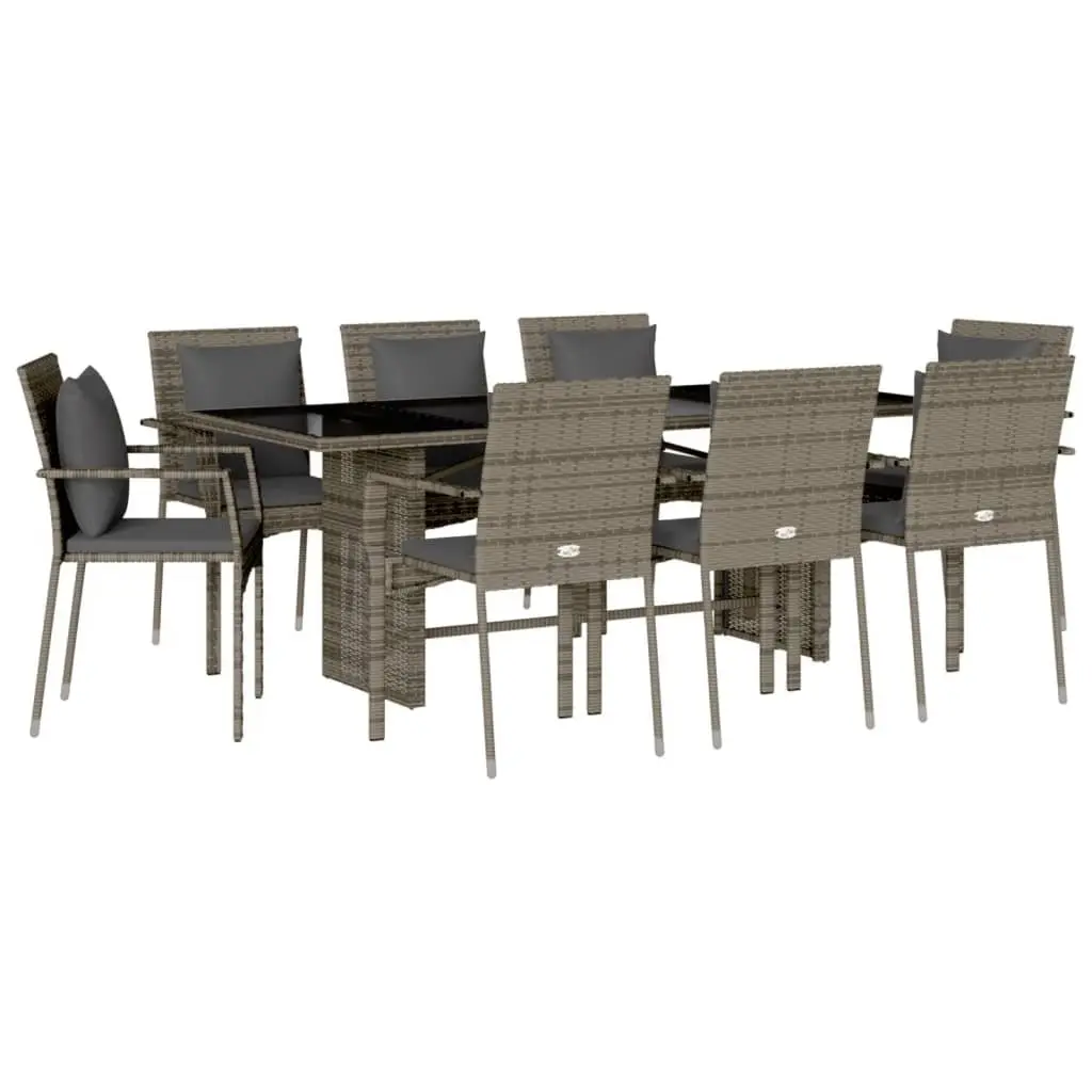 Garden Dining Set 9 Piece Outdoor Furniture Table Chairs Cushions Grey Rattan