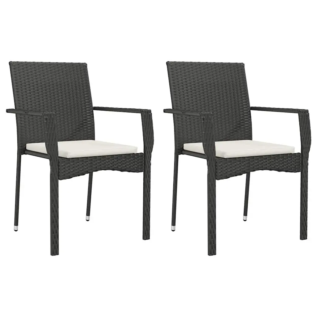 7 Piece Outdoor Dining Set PE Rattan Frame Acacia Wood Table Black