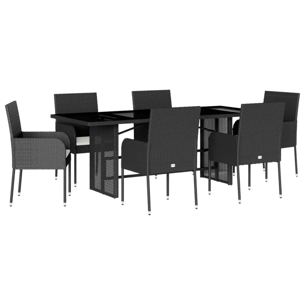 Outdoor Dining Set PE Rattan 7 Piece Garden Furniture Black Table Chairs