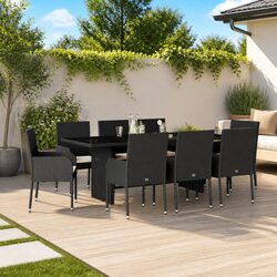 Outdoor Dining Set 9 Piece Garden Furniture with Cushions Black Poly Rattan