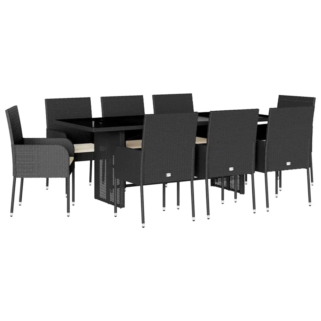Outdoor Dining Set 9 Piece Garden Furniture with Cushions Black Poly Rattan