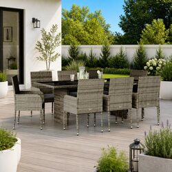 Perfect for Your Patio: 9 Piece Grey Rattan Dining Set