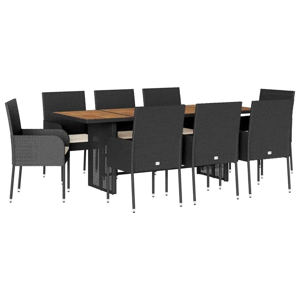 Outdoor Dining Set 9 Piece Garden Furniture Black Poly Rattan with Cushions