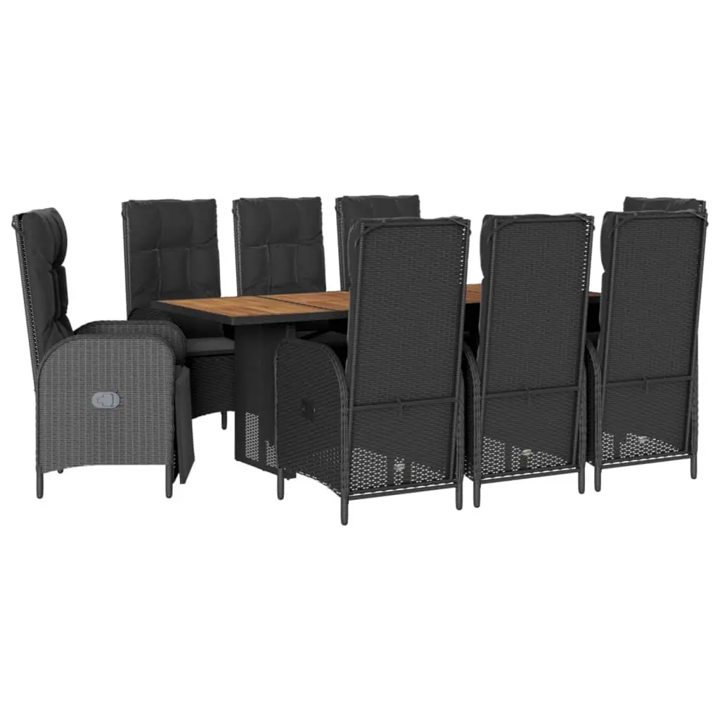 Outdoor Dining Set 9 Piece PE Rattan Black Acacia Wood Table Cushions