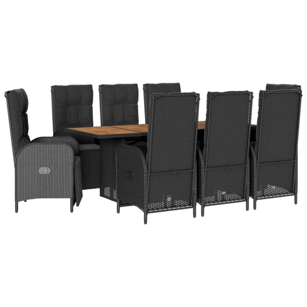 Outdoor Dining Set 9 Piece Garden Furniture Black PE Rattan Chairs Table