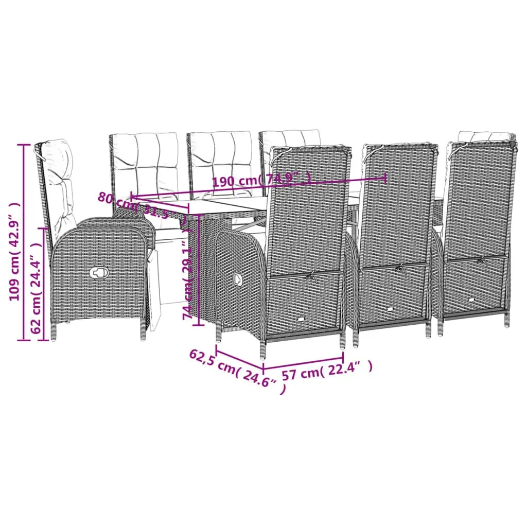 Outdoor Dining Set 9 Piece Garden Furniture Black PE Rattan Chairs Table