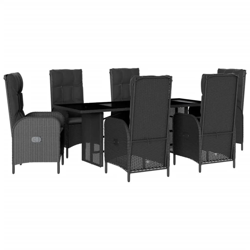 7 Piece Outdoor Garden Dining Set Poly Rattan Black Cushions