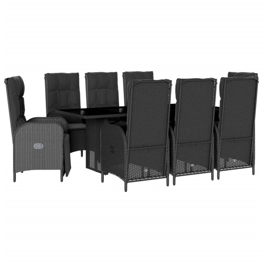 Garden Dining Set 9 Piece PE Poly Rattan Outdoor Furniture Black with Cushions