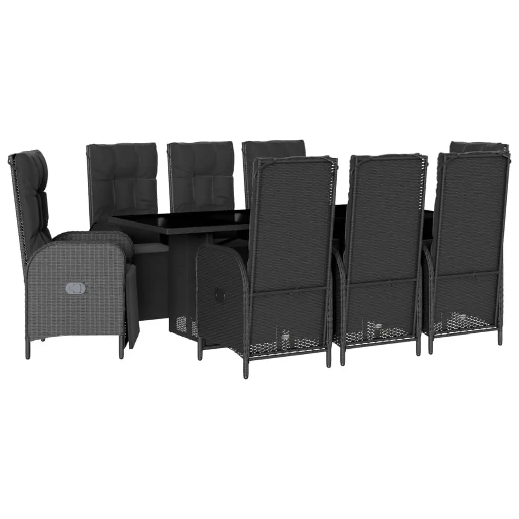 9 Piece Outdoor Dining Set Black PE Rattan Chairs Table with Cushions