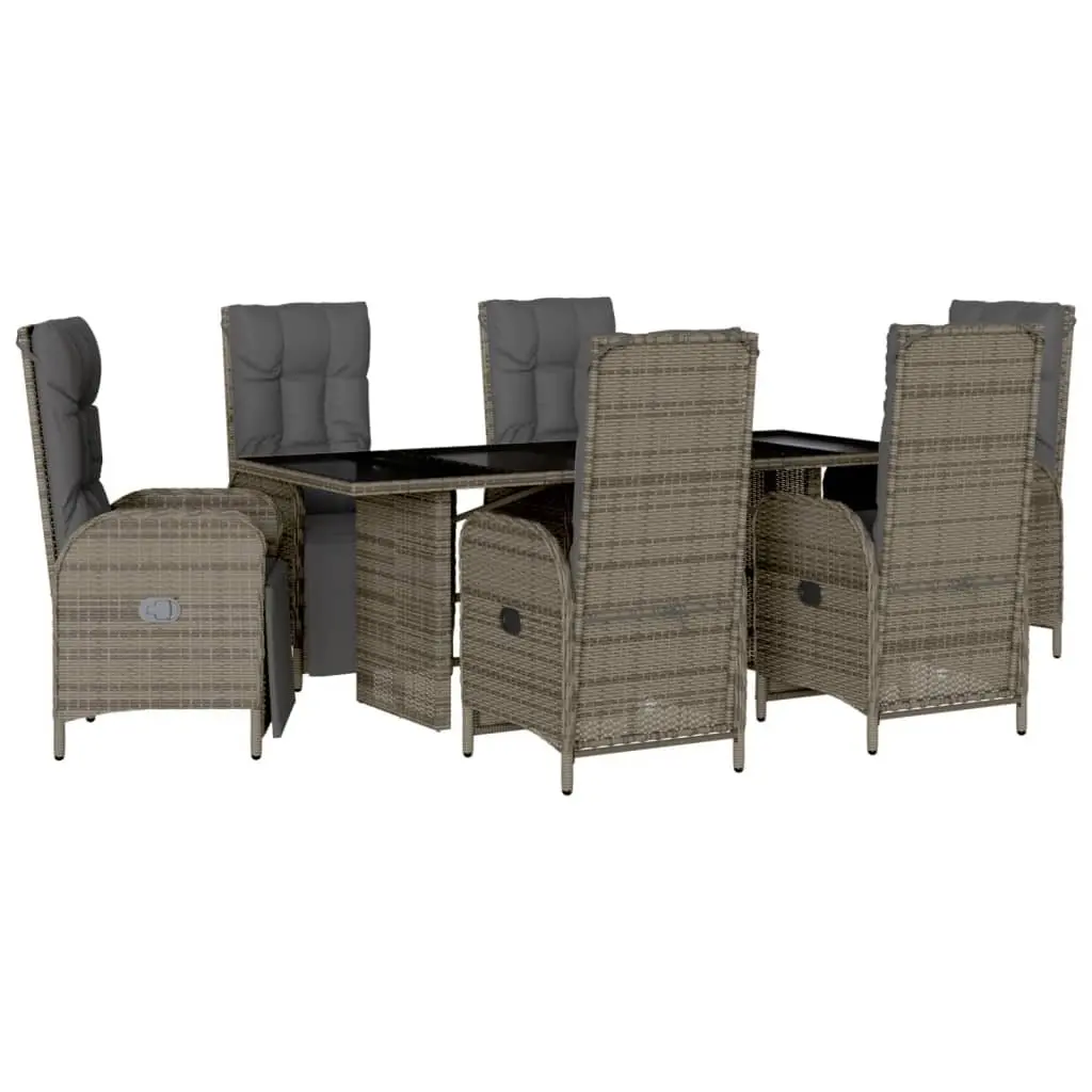 7 Piece Garden Dining Set PE Rattan Grey Outdoor Furniture with Cushions