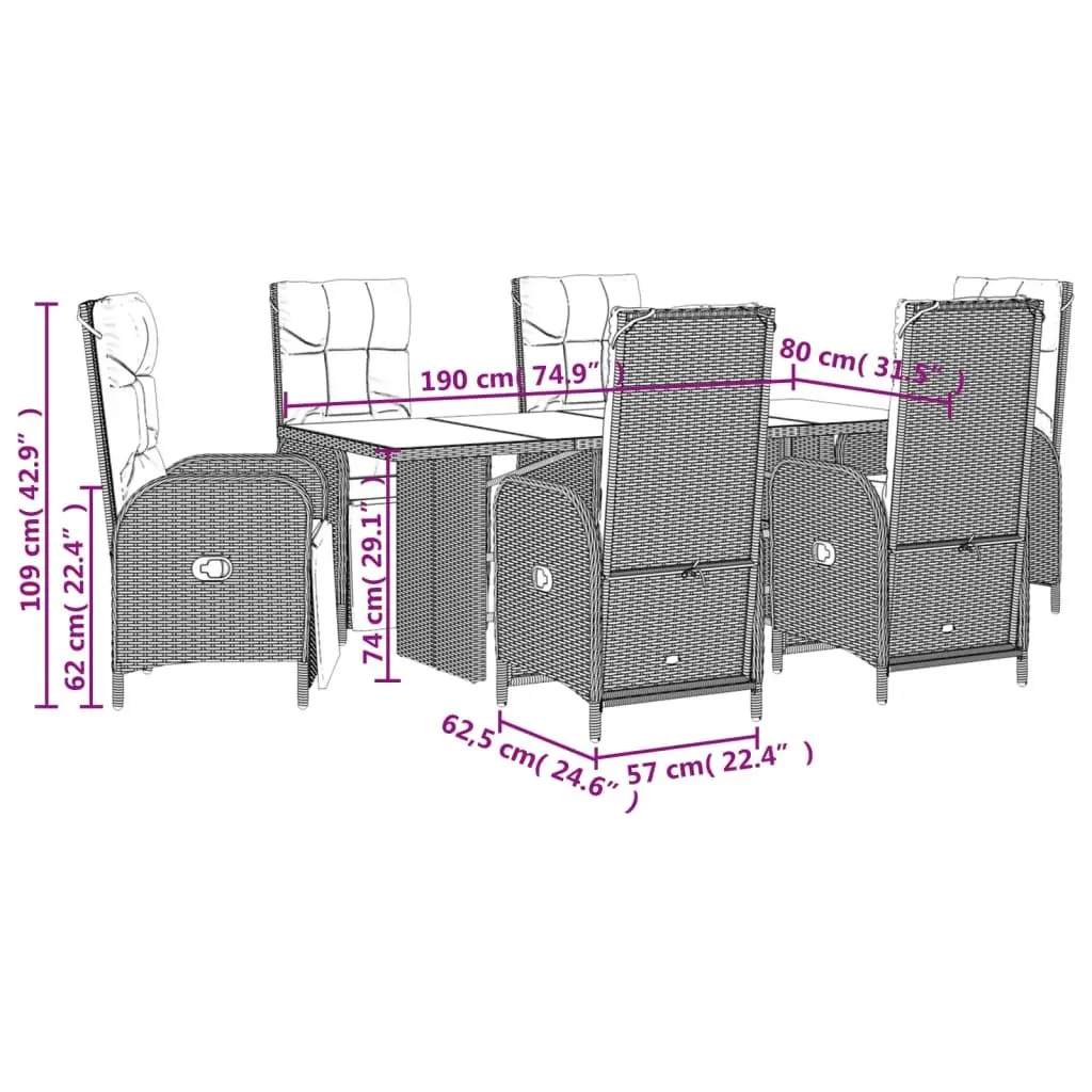 7 Piece Garden Dining Set PE Rattan Grey Outdoor Furniture with Cushions
