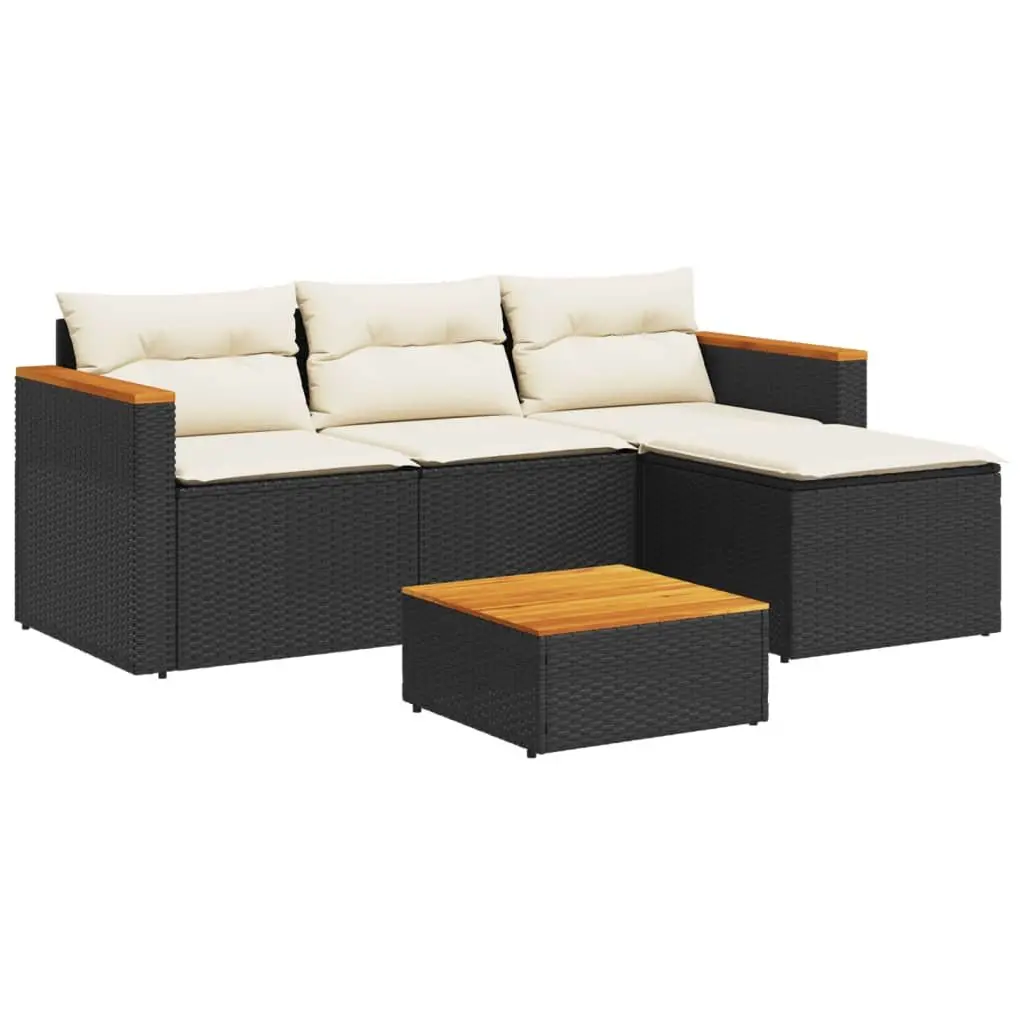 5 Piece Outdoor Garden Sofa Set Poly Rattan Black Modular Furniture