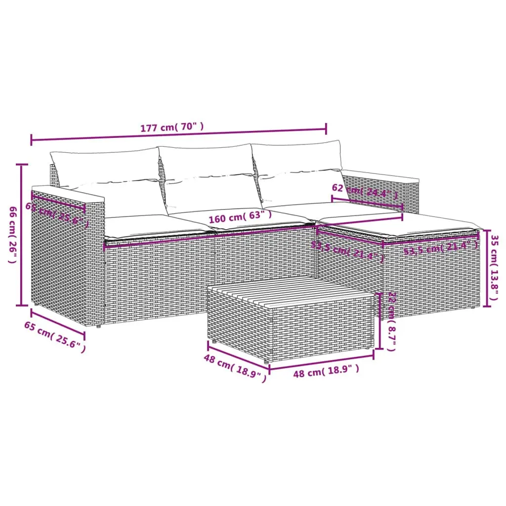 5 Piece Outdoor Garden Sofa Set Poly Rattan Black Modular Furniture
