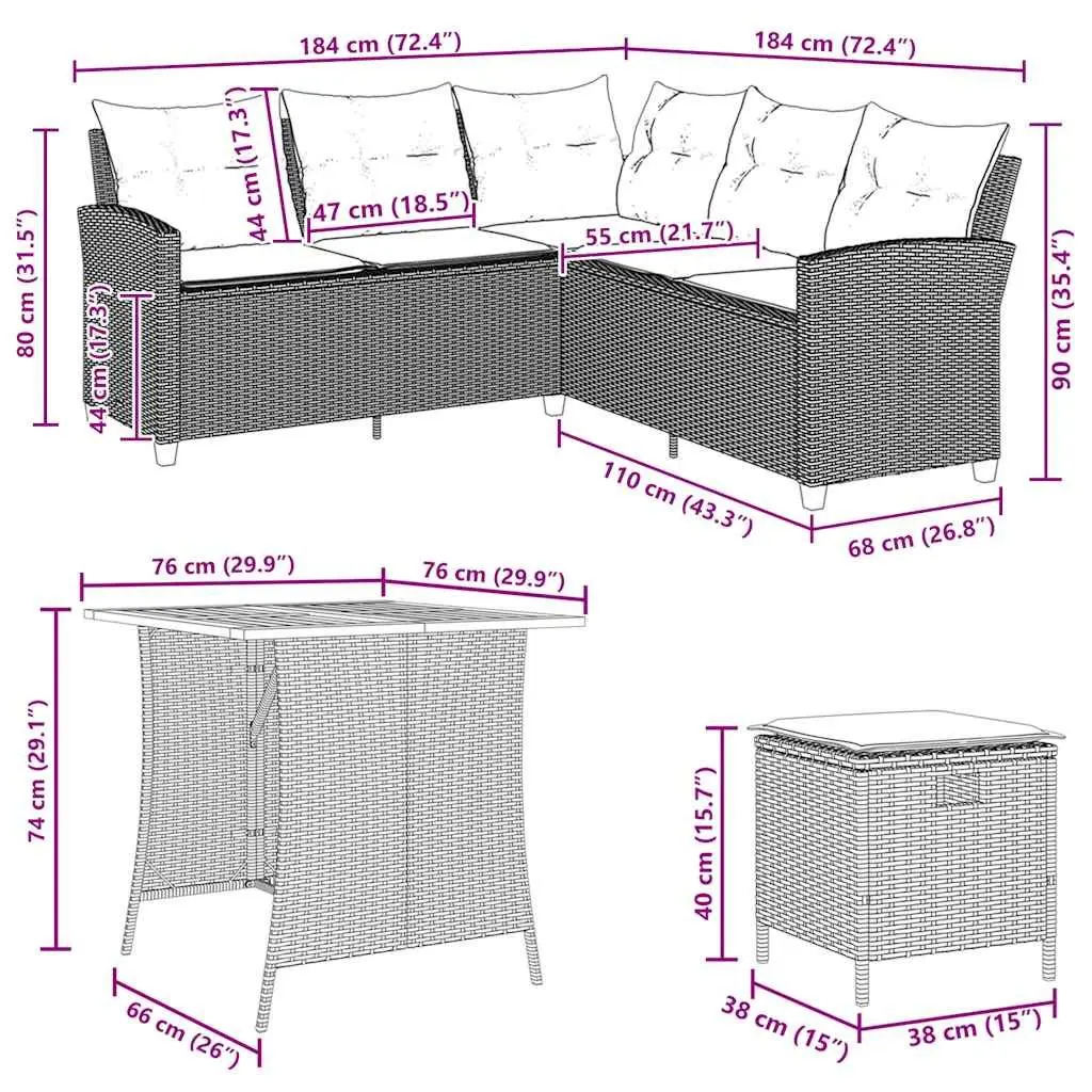 L-Shaped Garden Sofa Set for Outdoor Use